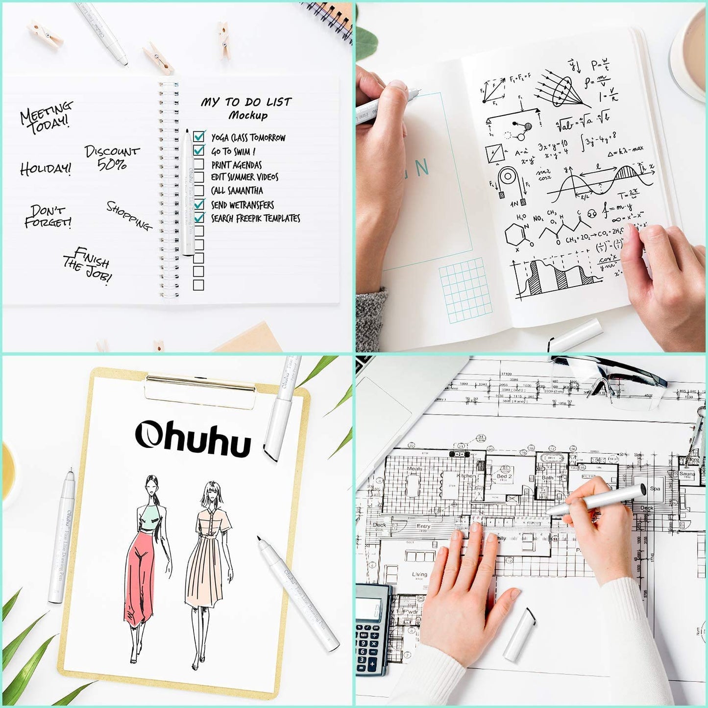 Ohuhu Fineliner Pens Micro Drawing Pens: 8-size Tips (Ultra-fine, Fine & Brush) Waterproof Pigment Black Ink for Illustration Drawing Journaling Sketching for Artist Beginners