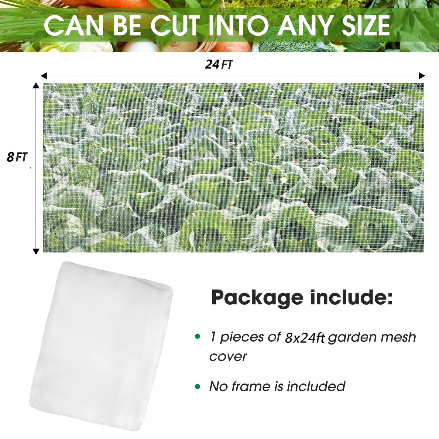 Mosquito Netting, 8 x 24 Ft Bird Netting for Garden Protection Insect Plant Covers for Vegetable Fruits, Garden Mesh Net Pest Barrier Protect Plant from Birds Bugs