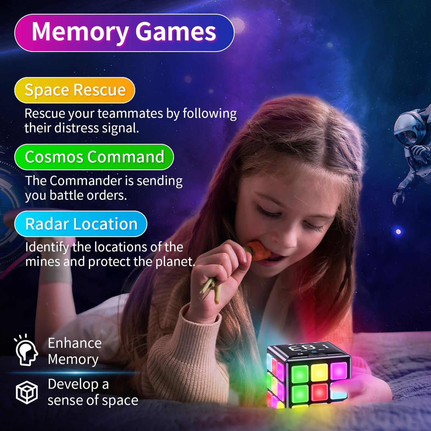 Niufunmal Rechargeable Game Cube - 15-in-1 Fun Brain Memory & Speed Games for Kids - Christmas Easter Birthday Gifts for Boys Girls Ages 6-12+ Years Old - Toys for Kids Teens with Score Screen (Black)