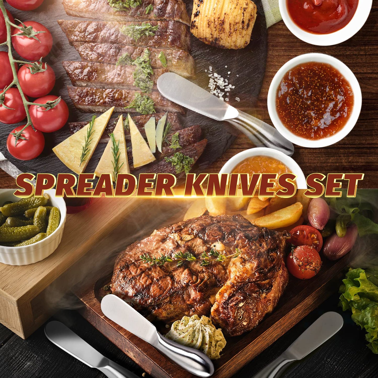 Mlurcu Butter Knives 4 Pieces Stainless Steel Cheese Butter Spreader Knife Set for Cold Butter, Cream Cheese, Jam, Pastry, Charcuterie, Multipurpose Kitchen Gadgets