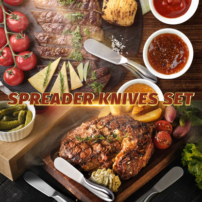 Mlurcu Butter Knives 4 Pieces Stainless Steel Cheese Butter Spreader Knife Set for Cold Butter, Cream Cheese, Jam, Pastry, Charcuterie, Multipurpose Kitchen Gadgets