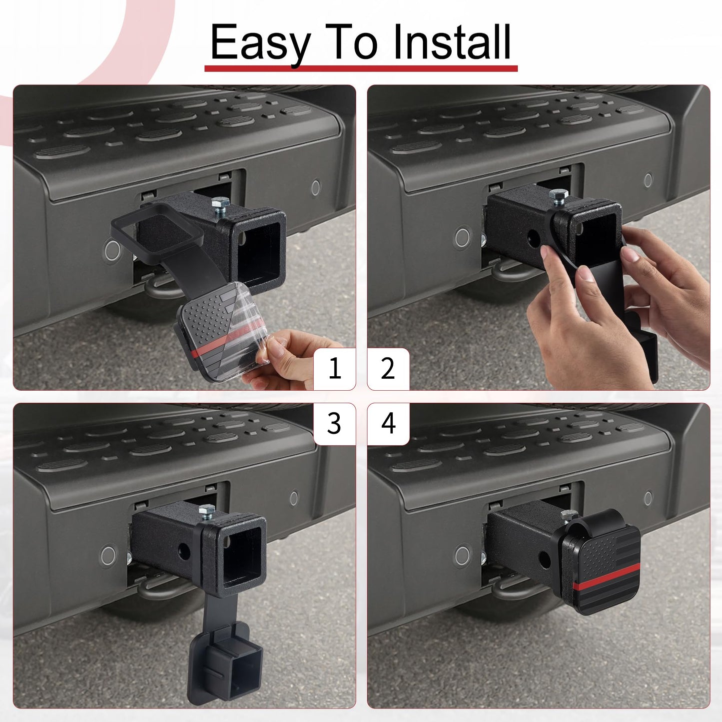 SINGARO 2 Inch Universal Flag Tow Hitch Covers, Trailer Hitch Cover Tube Plug Insert, Car Exterior Accessories, Receiver Tube Hitch Plug（American Flag-Red）