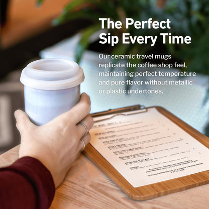 NOVA CERAMICS Travel Mug – Portable Coffee Tumbler – Unique to Go Mug – Microwave & Dishwasher Safe Purple Coffee Tumbler - Gifts for Women Men Him Her – 12oz – Horizon