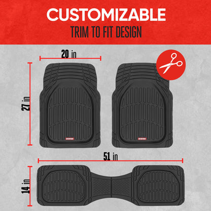 Motor Trend FlexTough Floor Mats for Cars, Black Deep Dish All-Weather Mats, Waterproof Trim-To Fit Automotive Floor Mats for Cars Trucks SUV, Universal Floor Liner Car Accessories
