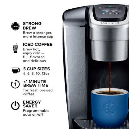 Keurig K-Elite Single Serve K-Cup Pod Coffee Maker, with Strength and Temperature Control, Iced Coffee Capability, 8 to 12oz Brew Size, Programmable, Brushed Silver