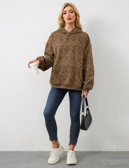 Eutten Women's Leopard Print Oversized Cheetah Print Hoodie Y2k Graphic Streetwear Pullover Hooded Sweatshirt