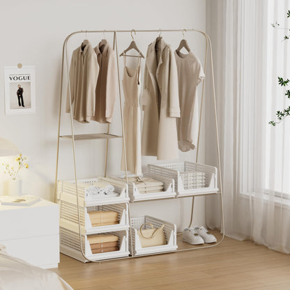 Proarea Stackable Plastic Storage Basket Closet Organizer Bin Foldable Clothes Organizer Storage Drawer Shelf Container for Living Room Bathroom Kitchen Office Laundry Room