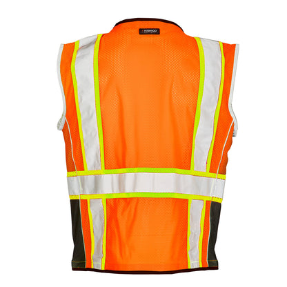 Kishigo Premium Black Series Heavy Duty Unisex Reflective Safety Vest 1514, ANSI Type R / Class 2 Compliant, 6 Pockets - Pencil & Radio Pockets, Reflective Silver Lining & Black Trim (Orange, XL)