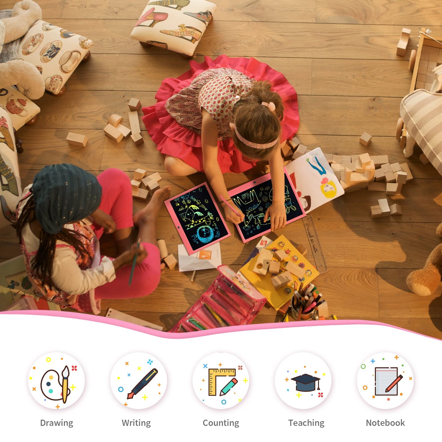 LCD Writing Tablet for Kids, 15 Inch Colorful Electronic Doodle Board, Educational Learning Kids Drawing Tablet Toys, Christmas Birthday Gift for 3 4 5 6 7 8 9 Year Old Girls Boy