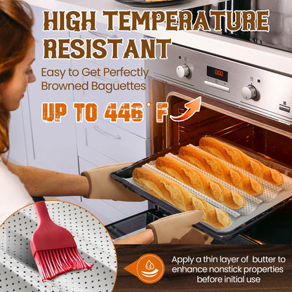 Pavsrmy Baguette Bread Pan, Premium Nonstick Perforated Baguette Pan for French Bread Baking, 4 Loaves Baguette Baking Tray for Sourdough, Italian Bread, Perfect for Creating Crisp Golden-Brown Crust