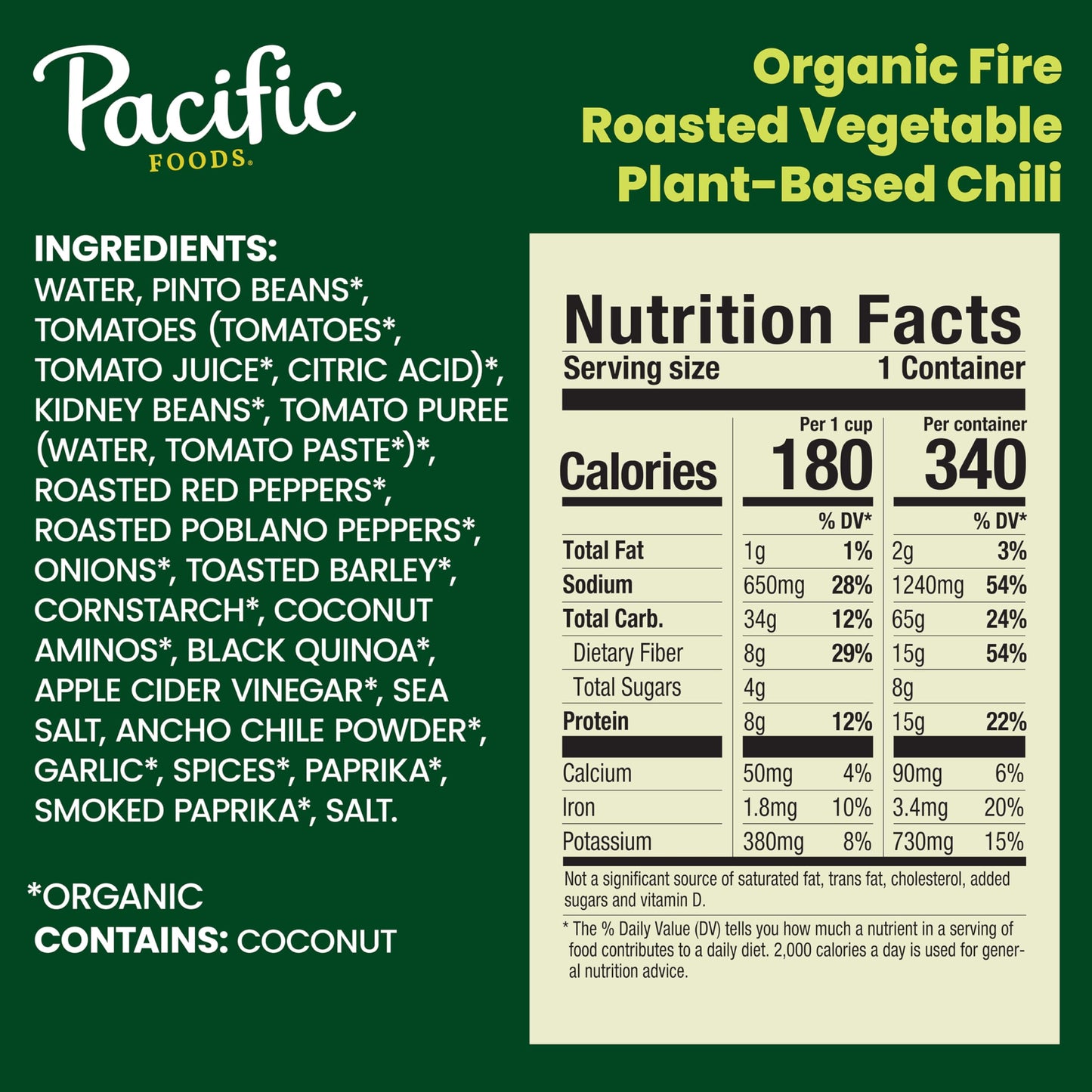 Pacific Foods Organic Fire Roasted Vegetable Chili, Plant Based, 16.5 oz Can(Pack of 1)