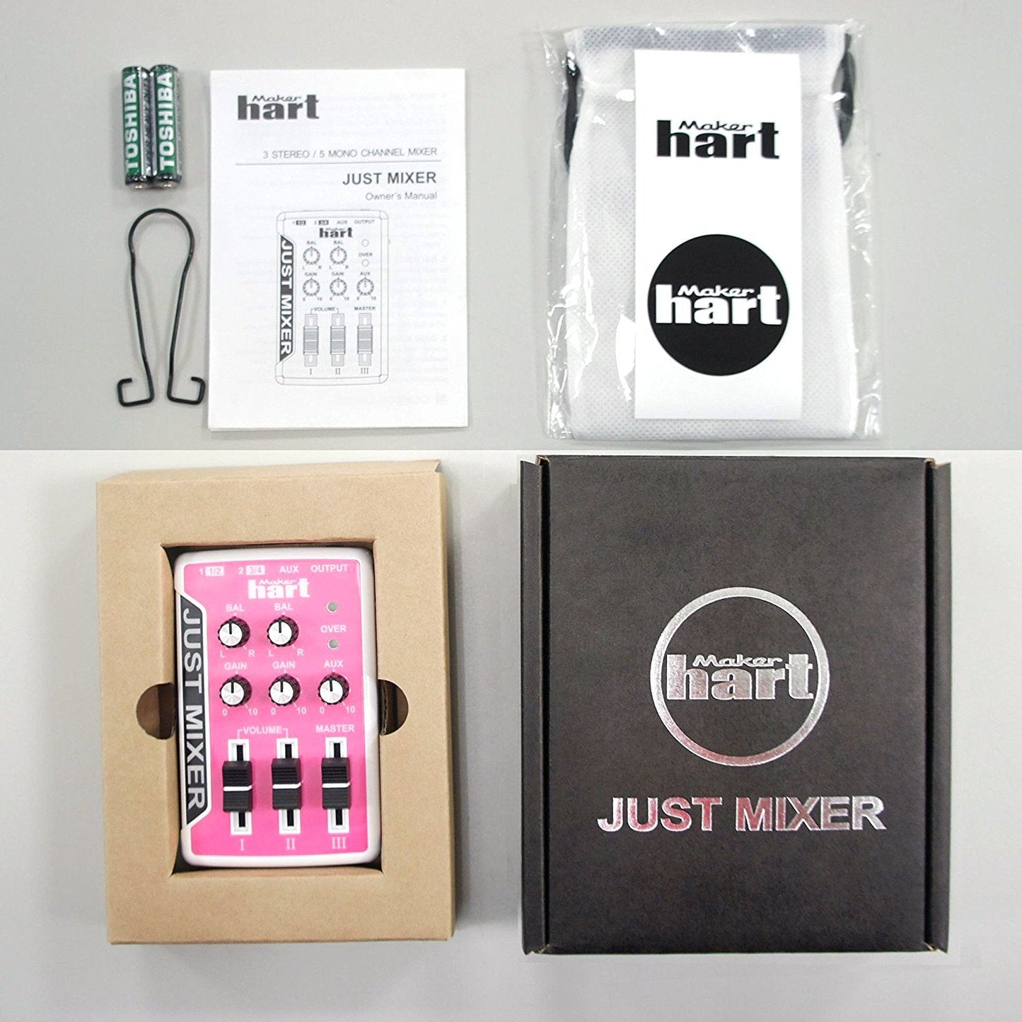 JUST MIXER Audio/DJ Mixer - Battery/USB Powered Portable Pocket Audio Mixer w/ 3 Stereo Channels (3.5mm) Plus On/Off Switch (Blue)