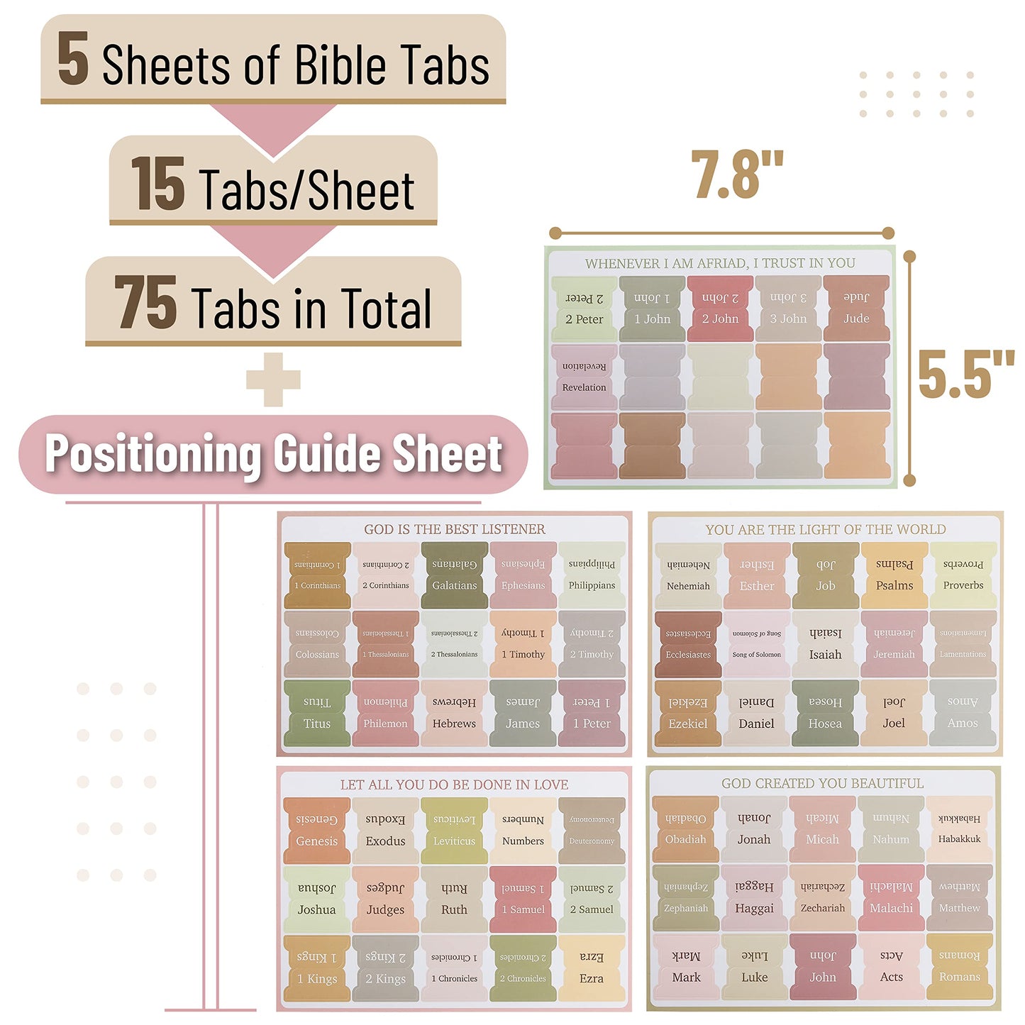 Mr. Pen- Bible Tabs, 75 Boho Theme Laminated Tabs for Women and Men, Study Bible Index, Book Labels