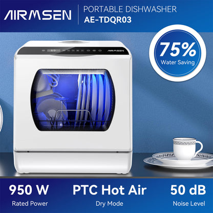 AIRMSEN Portable Countertop Dishwashers, 5 Washing Programs Mini Dishwashers with 5 L Built-in Water Tank and Double-layered Glass Door, No Hookup Needed for Home, Apartments & RVs