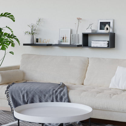 RICHER HOUSE Black Floating Shelves Set of 3, Rustic Wall Mounted Shelves with Invisible Brackets Over Toilet for Bathroom, Bedroom, Living Room, Kitchen