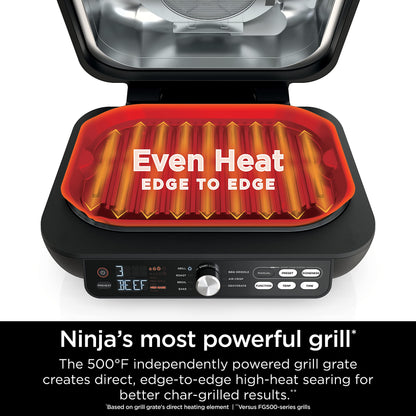 Ninja IG651 Foodi Smart XL Pro 7-in-1 Indoor Grill/Griddle Combo, use Opened or Closed, Air Fry, Dehydrate & More, Pro Power Grate, Flat Top, Crisper, Smart Thermometer, Black
