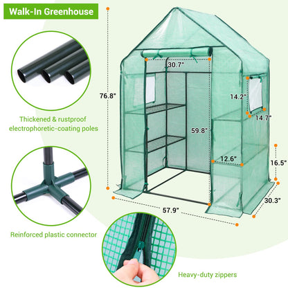 Ohuhu Greenhouse for Outdoors with Mesh Side Windows, 3 Tiers 4 Shelves Small Walk-In Green House Plant Stands Plastic PE Cover Outside Portable Warm House for Seedling Flowers Growing, 4.8x2.5x6.4 FT