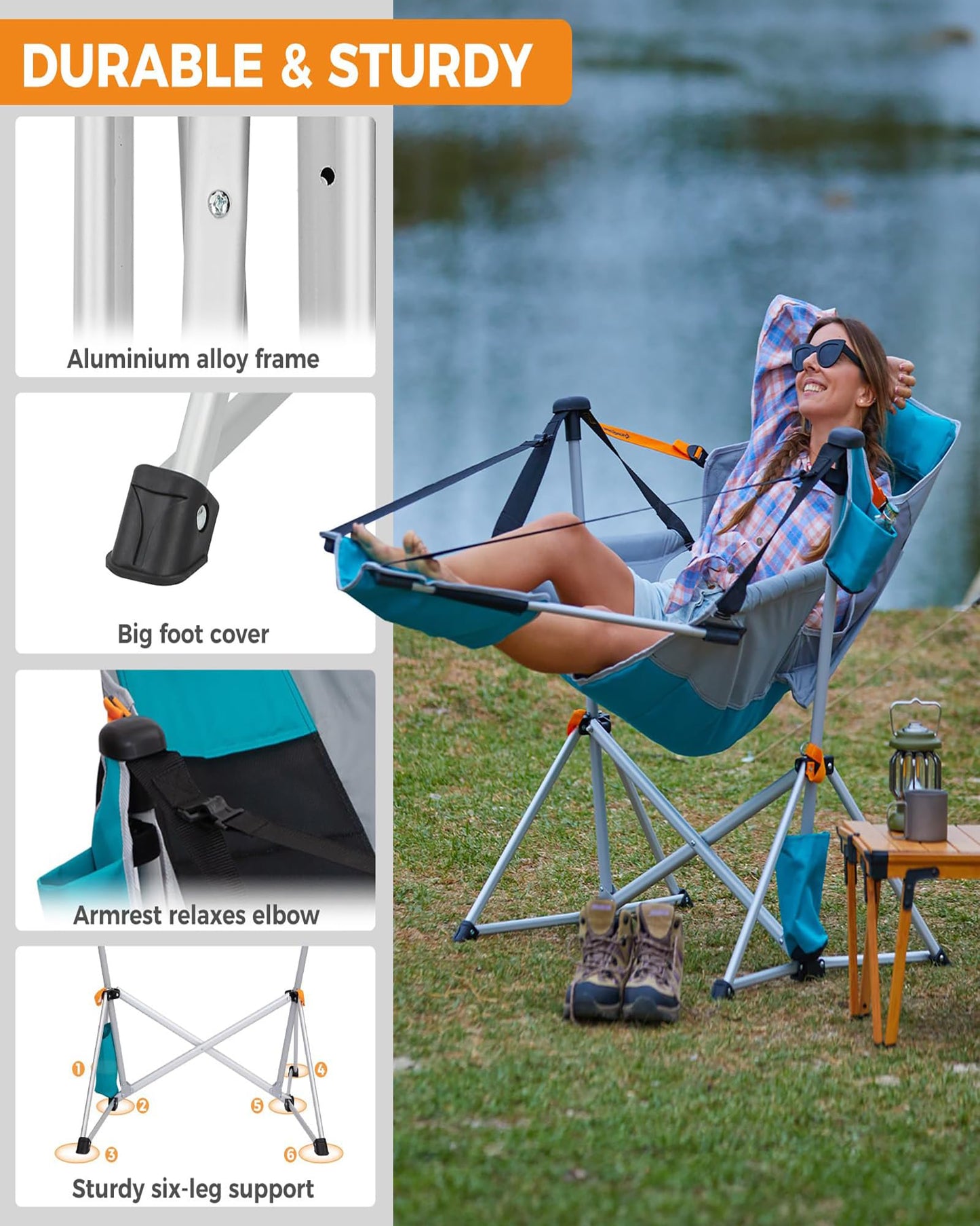 KingCamp Hammock Chair with Footrest, Swinging Portable Folding Camping Chairs for Adults MAX 400lbs Heavy Duty Foldable Oversized Rocker with Cup Holder Pillow for Outdoor Beach Patio Sport Lawn