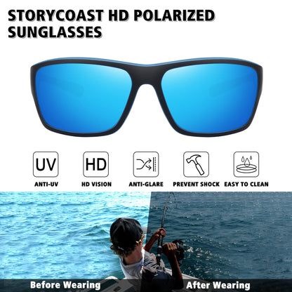 STORYCOAST Polarized Sports Sunglasses for Men Women Unbreakable Frame Cycling Fishing Driving 3Pack-Black+Red+Blue