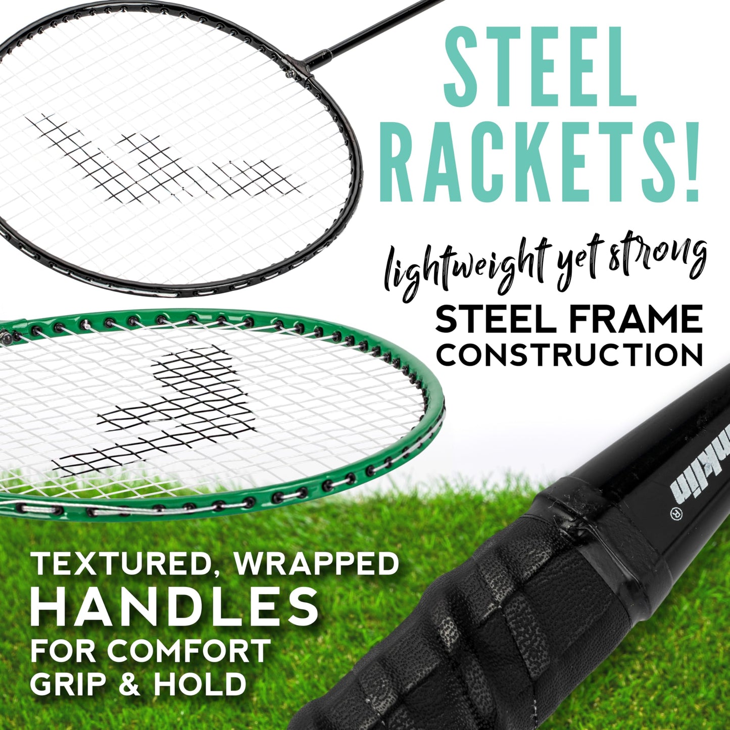 Franklin Sports Badminton Rackets - Glow in the Dark 2 Player Racket Set - Set of (2) Rackets + (2) Birdies - Backyard Badminton Game for Kids + Adults