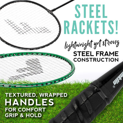 Franklin Sports Badminton Rackets - Glow in the Dark 2 Player Racket Set - Set of (2) Rackets + (2) Birdies - Backyard Badminton Game for Kids + Adults