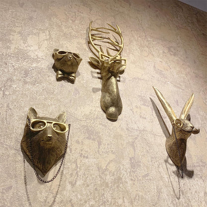 GUASDIE Animal Heads Wall Decor, Faux Deer Head Mount, Animal Sculptures Wall Decor, Resin Animal Head Wall Hanging Decoration for Living Room Bedroom Kitchen Gift,5pcs, 1587574779-65291236