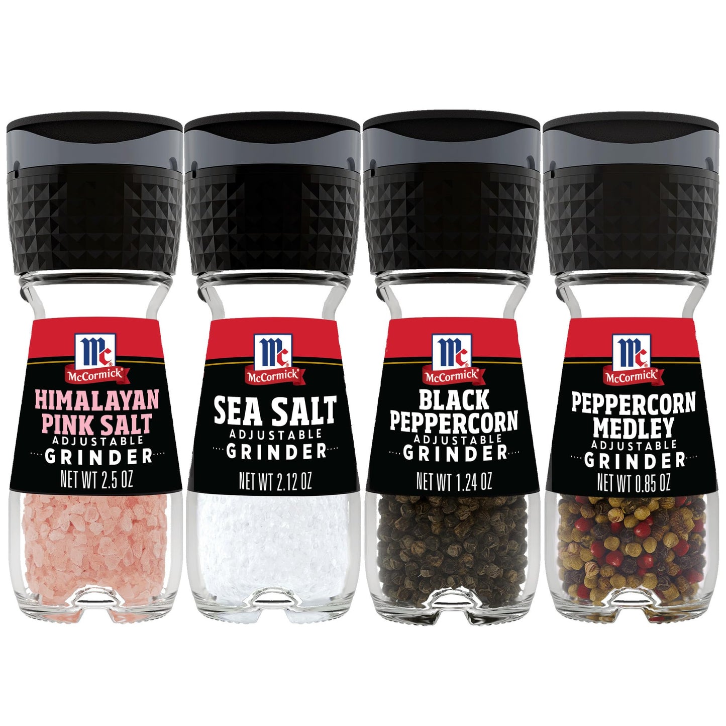 McCormick Salt & Pepper Grinder Variety Pack, Himalayan Pink Salt, Sea Salt, Black Peppercorn, and Peppercorn Medley, 6.47 oz