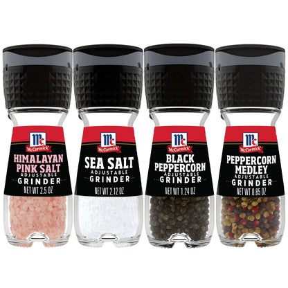 McCormick Salt & Pepper Grinder Variety Pack, Himalayan Pink Salt, Sea Salt, Black Peppercorn, and Peppercorn Medley, 6.47 oz
