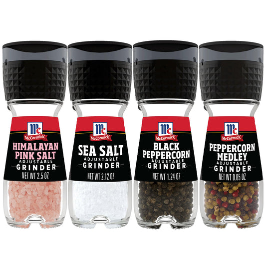 McCormick Salt & Pepper Grinder Variety Pack, Himalayan Pink Salt, Sea Salt, Black Peppercorn, and Peppercorn Medley, 6.47 oz