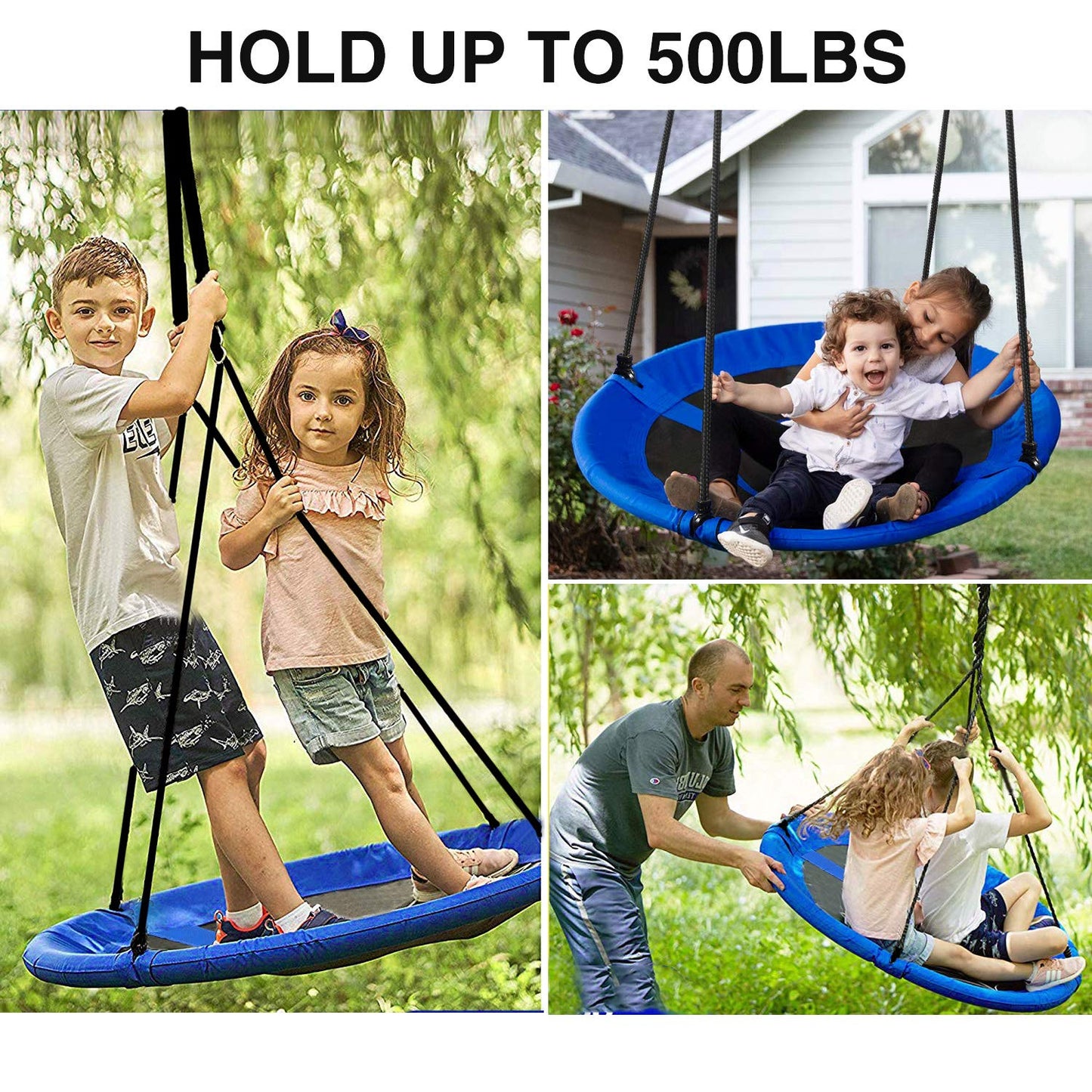 RedSwing 43" Flying Saucer Swing for Kids Outdoor, Large Round Tire Swings for Trees and Swingset, Strong Heavy Duty for Outside Playground, 500LBS Weight Capacity, Blue