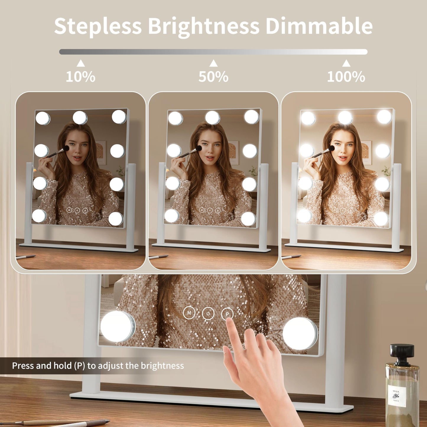 NUSVAN Vanity Mirror with Lights, Makeup Mirror with Lights,3 Color Lighting Modes Detachable 10X Magnification Mirror Touch Control,360°Rotation, White.