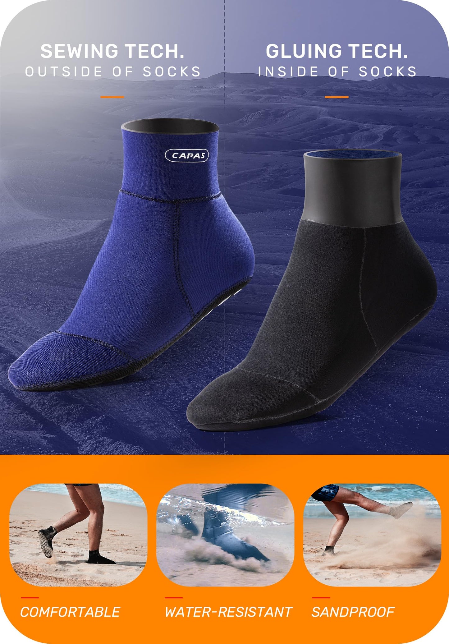CAPAS 2mm Neoprene Sand Socks, Beach Volleyball Sand Proof Outdoor Wetsuit Diving Water Socks Keep Warm for Men Women