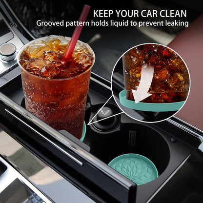 ME.FAN Car Coasters for Cup Holders [4 Pack] - 2.75In Silicone Auto Mug Mats - Universal Non-Slip Recessed Car Interior AccessoriesTeal Blue