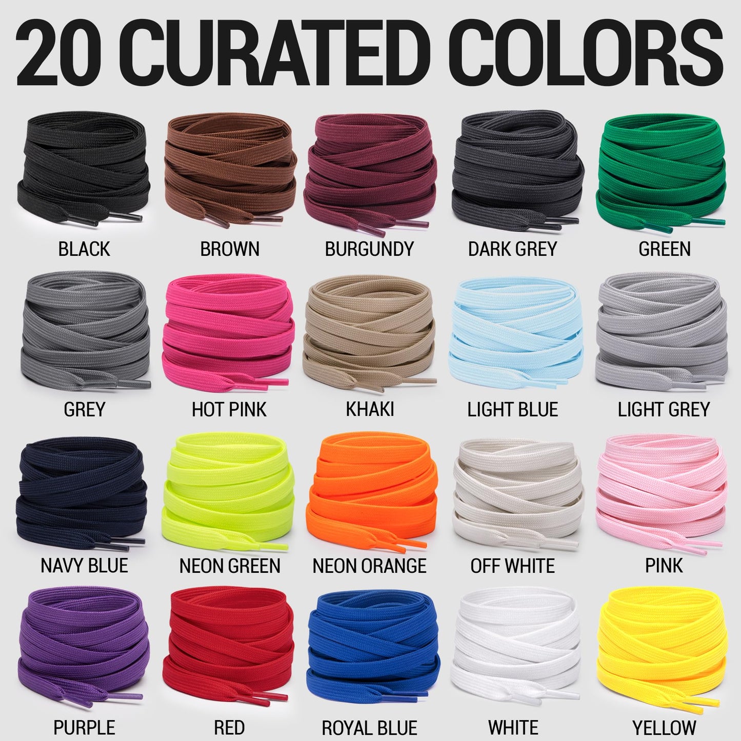 Miscly Flat Shoe Laces for Sneakers, Multiple Lengths and Colors Available (Grey, 45″ (114 CM))