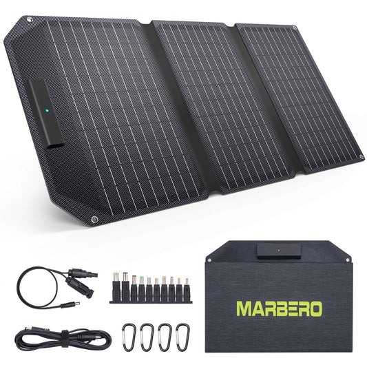 MARBERO 30W Solar Charger >23% High Efficiency Foldable Portable Solar Panel for Power Station Phones Tablets 2 USB Ports & DC Fast Charging IP65 Waterproof for Camping Outdoor Backpacking Cloudy