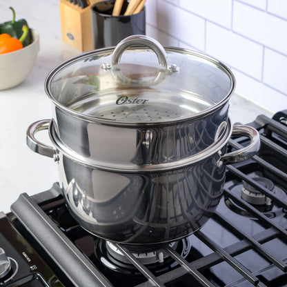Oster Sangerfield 6 Qt Dutch Oven Casserole with Steamer Basket, Stainless Steel