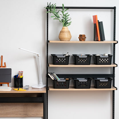 IRIS USA Plastic Basket, 6-Pack, Medium, Shelves Storage Basket for Organizing Pantry, Cabinet, Bedroom, Closet, Laundry Room, Office, Black