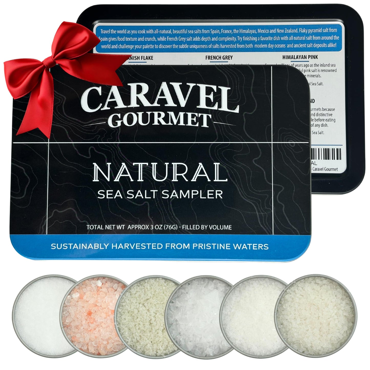 Natural Sea Salt Sampler Set, Pure Finishing with a Rich Taste, Gourmet Cooking Gift and Variety Pack from Around The World, 0.5 oz x Bundle of 6 Imported Salts - Caravel Gourmet