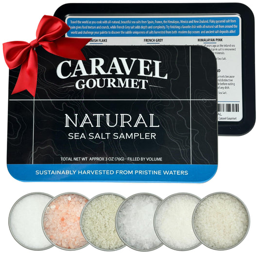 Natural Sea Salt Sampler Set, Pure Finishing with a Rich Taste, Gourmet Cooking Gift and Variety Pack from Around The World, 0.5 oz x Bundle of 6 Imported Salts - Caravel Gourmet