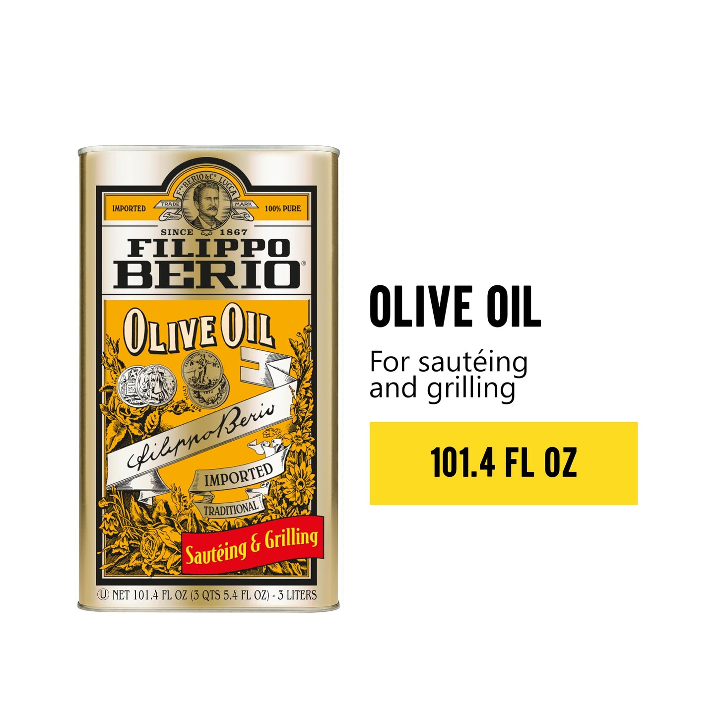 Filippo Berio Pure Olive Oil, 101.4 Ounce Tin