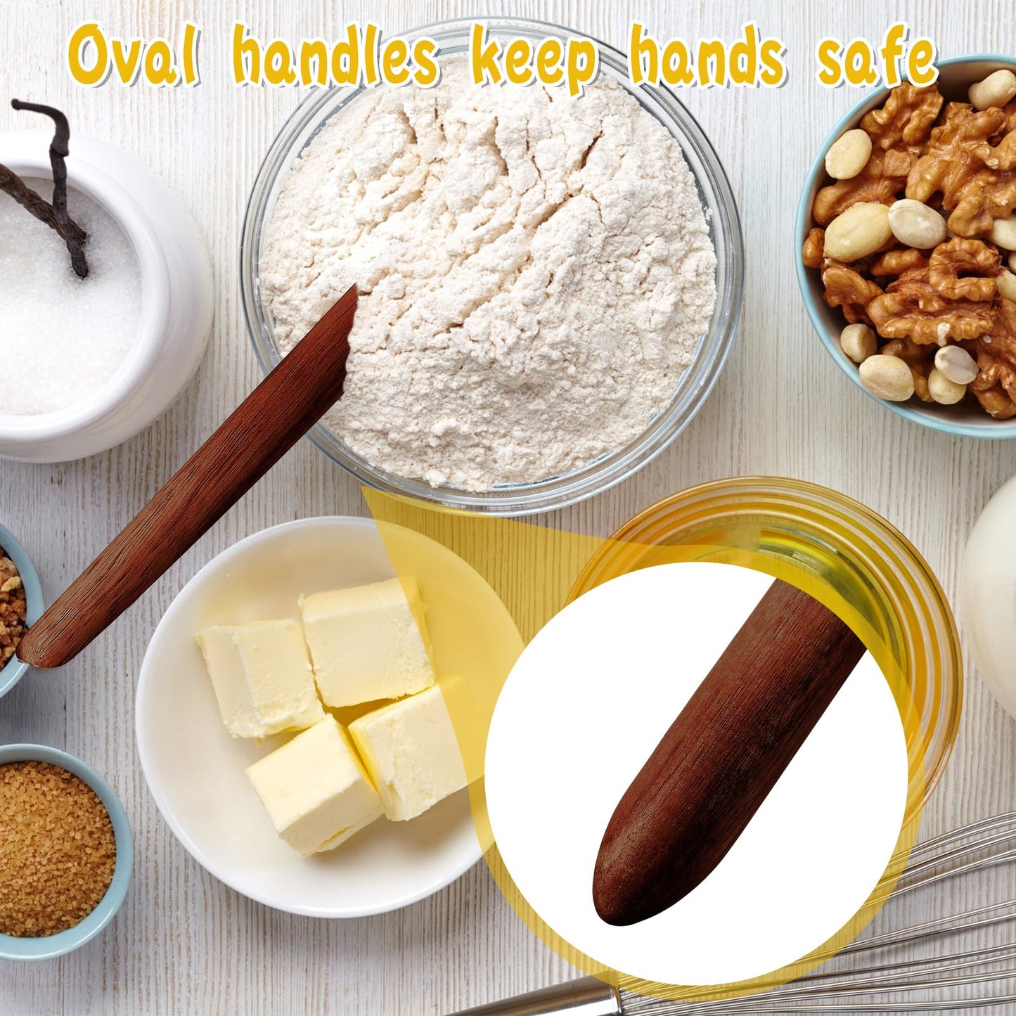 Hillban 2 Pcs 11 Inch Wooden Sourdough Bread Mixing Stir Stick Spurtle Bread Making Tools Wooden Paddle Stirring Stick for Kitchen Cooking(Acacia)