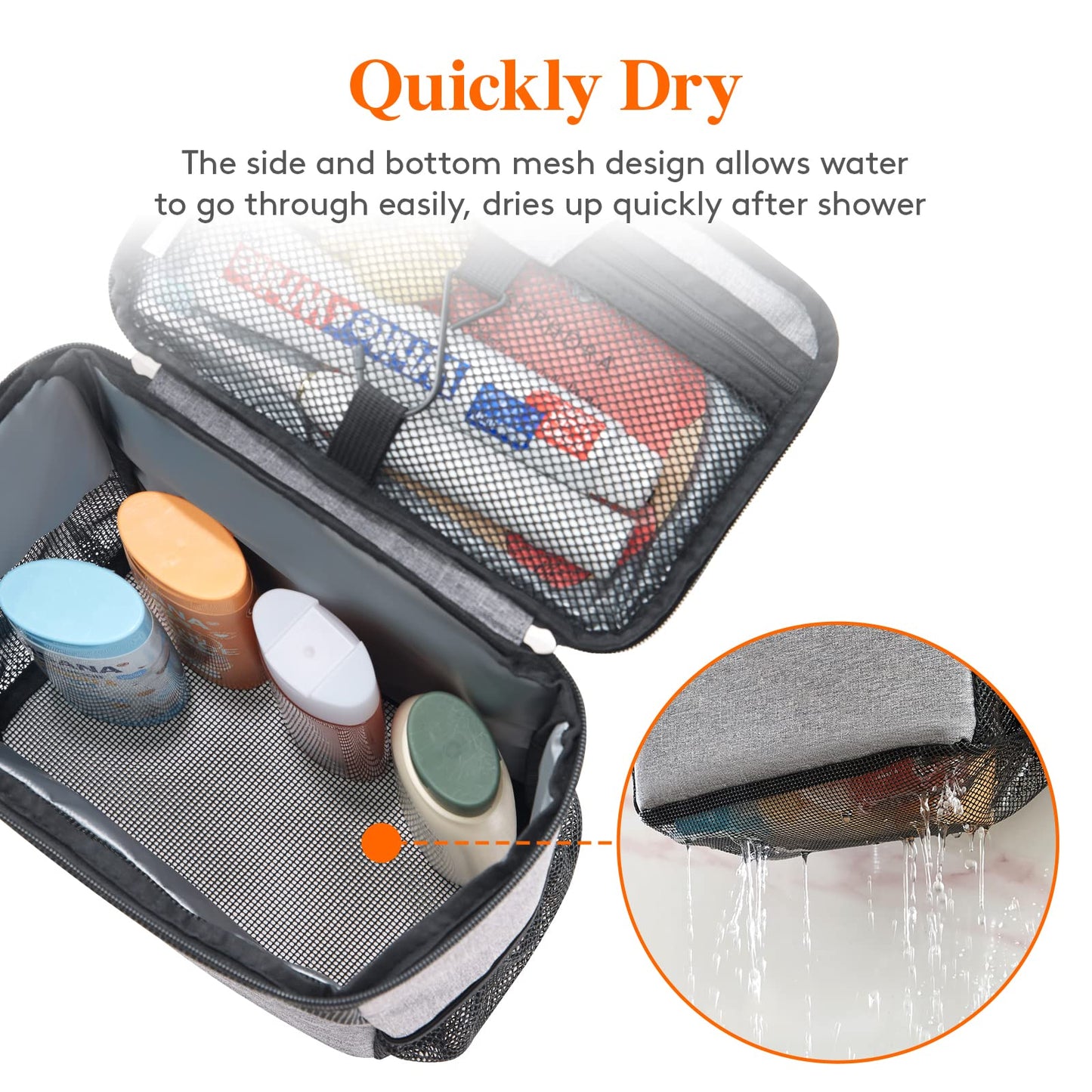 Lifewit Mesh Shower Caddy Bag Portable College Dorm Room Essentials Caddy Tote Basket for Bathroom, Gym, Travel, Camping Quick Dry Hanging Shower Organizer Toiletry Bag for Women Wen, Large, Gray