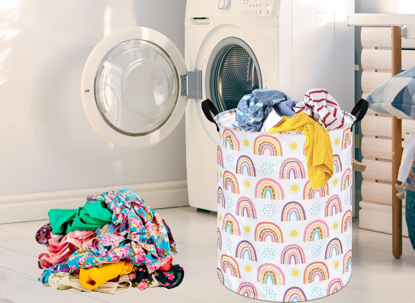 MAIZMZ Kids Rainbow Hamper Laundry Basket Storage Bins Gift Organizer Clothes Toy Box Large Canvas Collapsible Chest for Home/Dorm/Kitchen/Pet/Office/Closet/Shelf/Room Decor