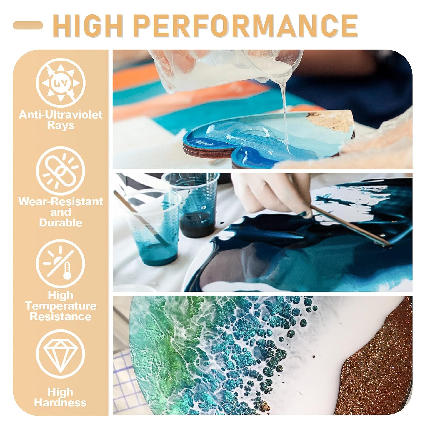 Puduo Epoxy Resin Kit 72OZ，Newly Formulated Crystal Clear Epoxy Resin，Strong, Bubble-Free, Anti-Yellowing Art Resin That，Suitable for Casting, DIY, Molds, Jewelry, Easy to Mix 1:1 Ratio