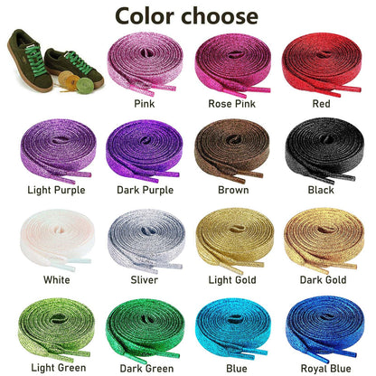 Olukssck 2 Pairs Flat Glitter Shiny Metallic Shoe Laces for Sneakers, 2/5" Wide Sequin Athletic Shoelaces Light Gold 55 inch(140cm)