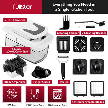 Fullstar The Original Pro Chopper - Vegetable Chopper and Spiralizer, Food Chopper with Container, Fruit Slicer, Kitchen Gadgets & Accessories, Home Essentials (9 in 1, White)