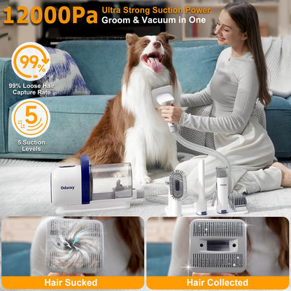Odatay Dog Grooming Kit, 12,000Pa Strong Pet Grooming Vacuum for Dogs with Clipper Nail Grinder, 2L Dust Cup, 5 Suction Levels Dog Hair Vacuum with 7 Pet Grooming Tools for Shedding and Home Cleaning