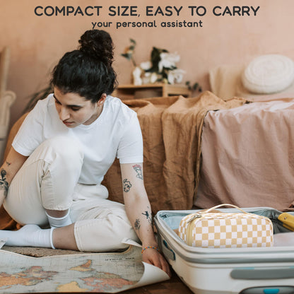 Relavel Travel Makeup Bag with Brush Holder, Dual-Layer Small Cosmetic Organizer, Portable Toiletry Bag for Accessories Storage, Cute Make Up Bag for Gift, Trip, Camp, Daily Use - Plaid