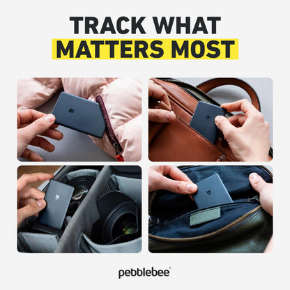 Pebblebee Tracker Card Universal - Rechargeable Slim Item Tracker | Alternative to Air Tag & Android Trackers | 18-Month Battery Life | Works with Both Android & iOS Find My Apps | LED & Sound Alerts