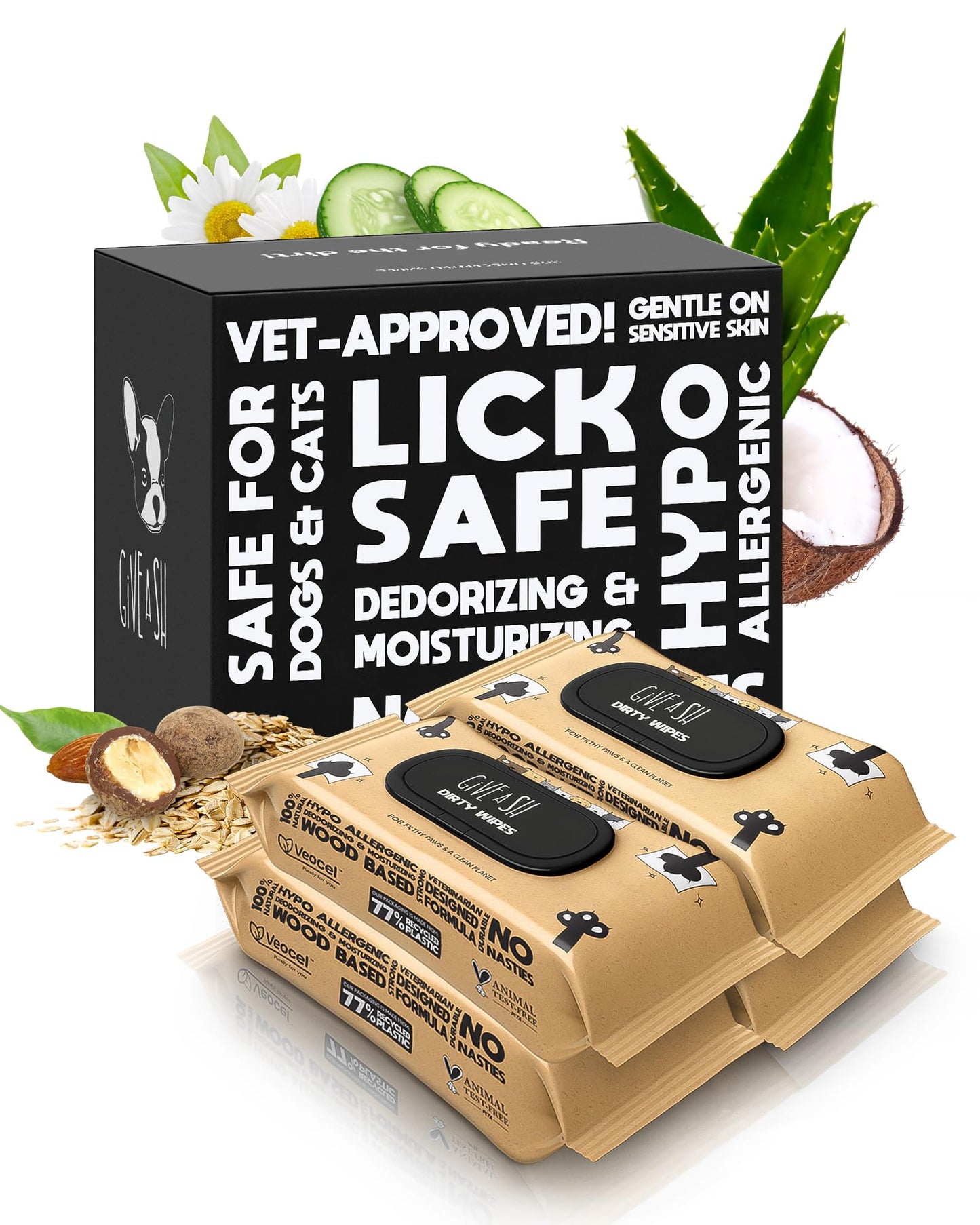 Lick-Safe Pet Wipes for Dogs & Cats - Vet-Approved & Hypoallergenic - Cleans Mud, Odors & Dander - Feline & Dog Wipes for Paws, Face & Butt - Earth-Friendly & Unscented Cat Cleaning - Pack of 400